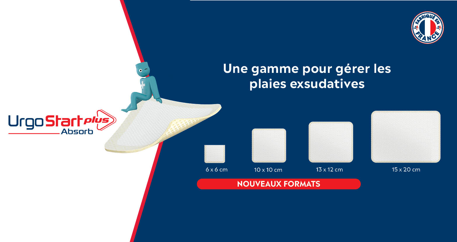 bannière affichant les nouveaux formats de pansement UrgoStart Plus Absorb
