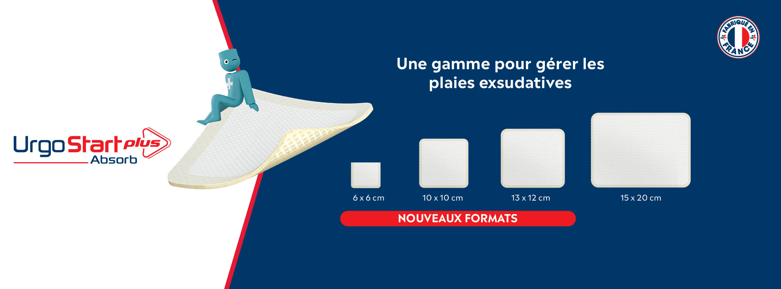 bannière affichant les nouveaux formats de pansement UrgoStart Plus Absorb