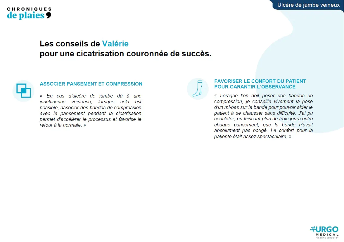extrait des conseils de Valérie sur un ulcère de jambe veineux douloureux