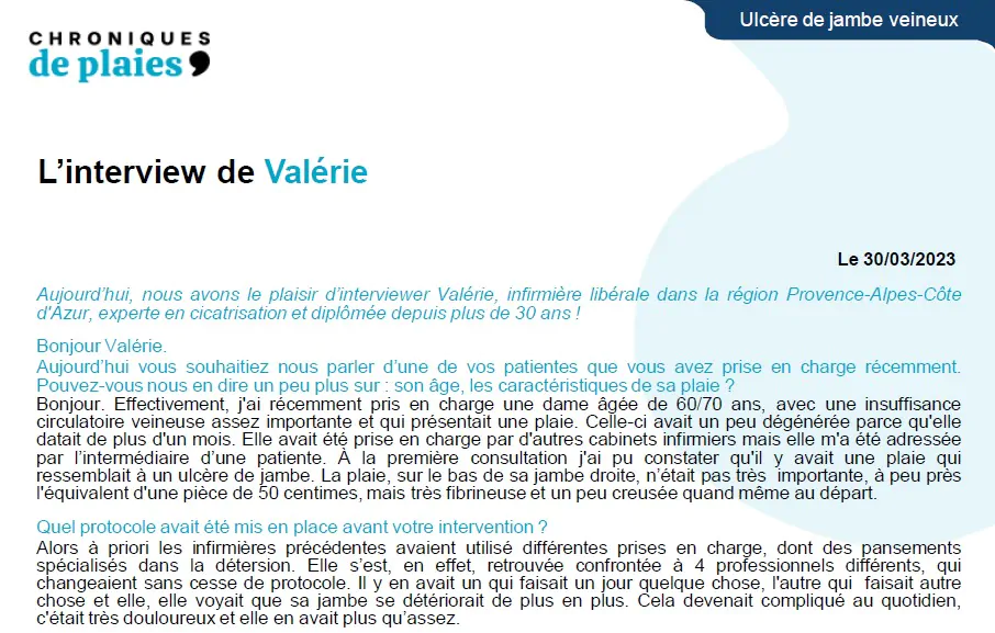 extrait de l'interview de Valérie sur un ulcère de jambe veineux douloureux