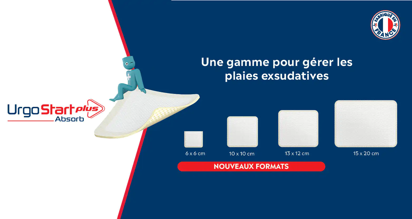 bannière affichant les nouveaux formats de pansement UrgoStart Plus Absorb