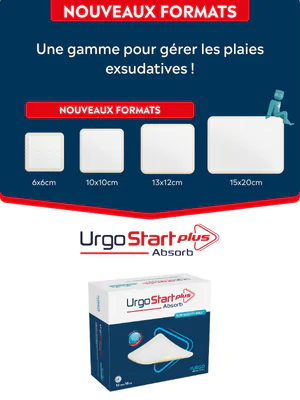 pop-up affichant les nouveaux formats de pansement UrgoStart Plus Absorb